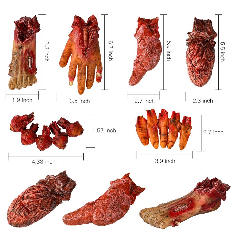 Lansian Halloween Decorations Blood Weapon Garland Banner Props Hanging Scary Fake Severed Hand Broken Body Parts for Haunted House Halloween Vampire Zombie Party Supplies (6pcs Body Parts) - Image 4